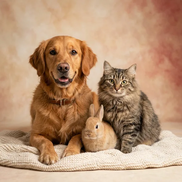 Perro, gato y conejo