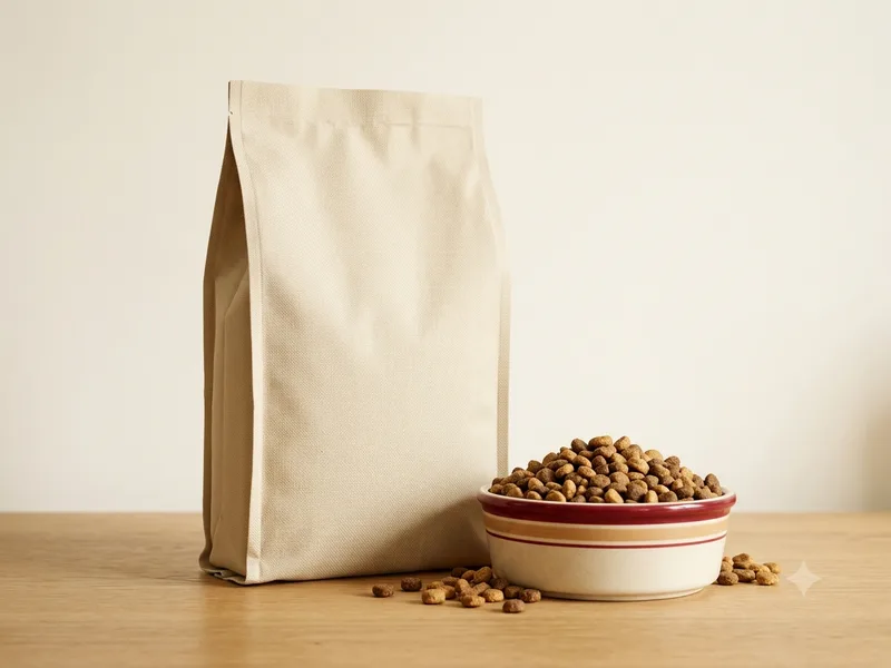 Bolsa de alimento balanceado con bowl de kibble