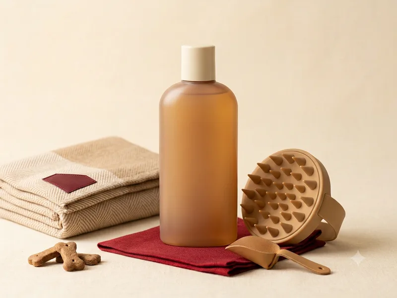 Frasco de shampoo y cepillo de goma