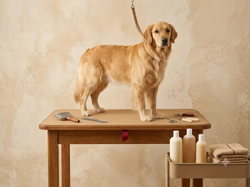 Perro en la mesa de peluquería canina